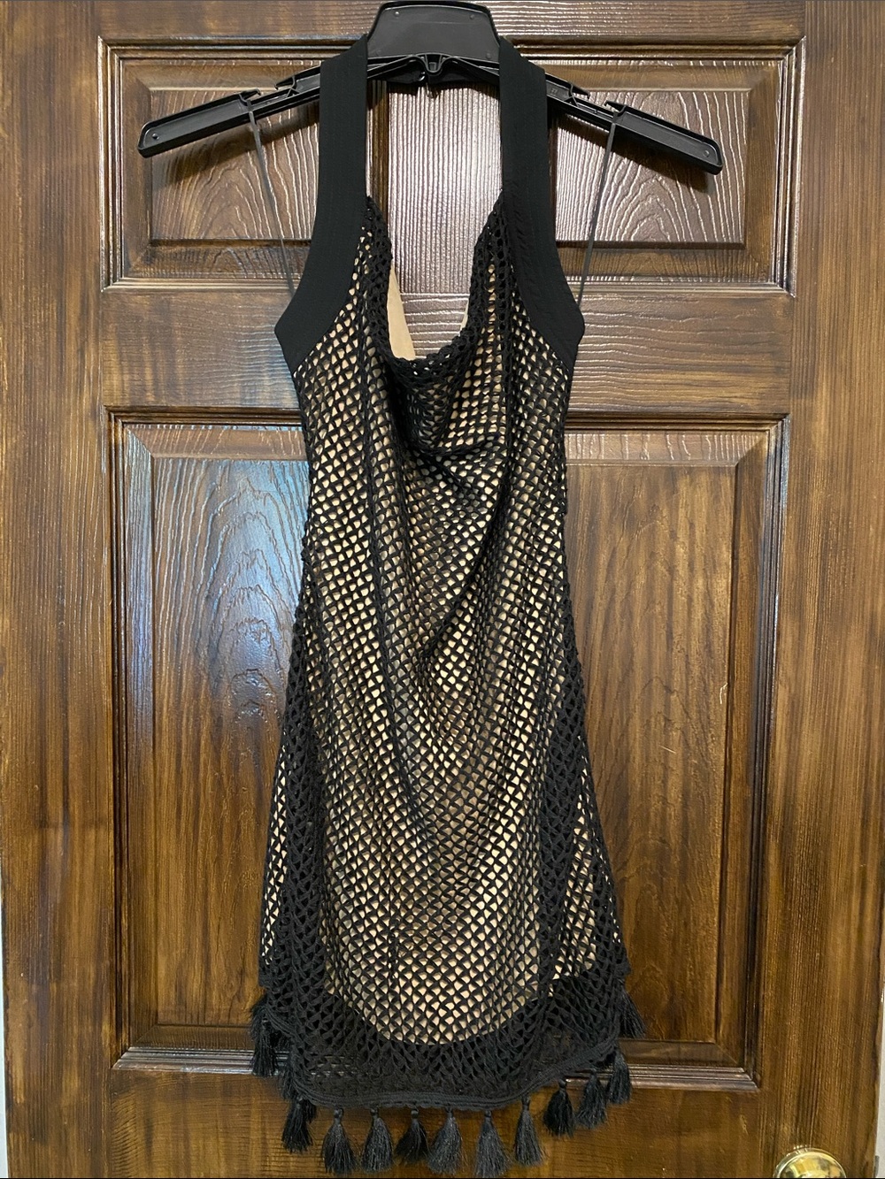 Black Mesh Tassel Halter Mini Dress